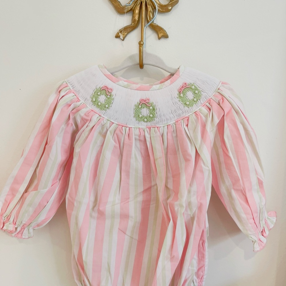 Striped Smocked Christmas Wreath Bubble